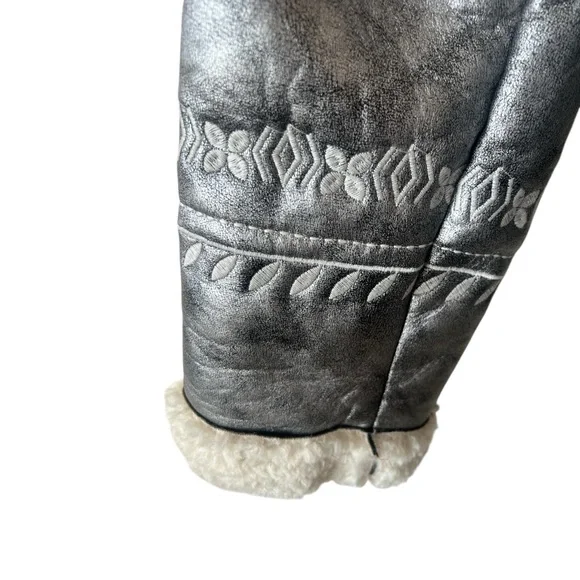 NKN Nekane Gaia Silver Faux Leather Embroidered Aviator Bomber Jacket Small - Picture 6 of 12